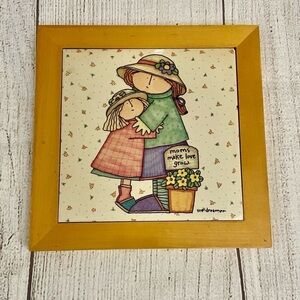 SUE DREAMER Wood & Ceramic Tile Trivet Plaque “Moms Make Love Grow”